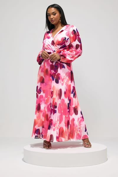 Yours London Roze Abstracte Plissé Jurk Size 42