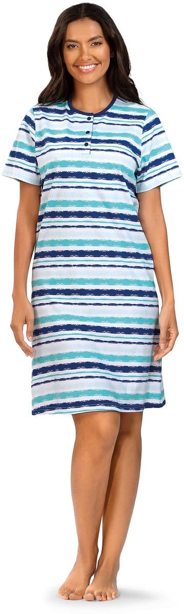 Comtessa Nachthemd 'Cool Blue Stripes' - Dames Nachthemd - Korte Mouw - Blauw - Maat 44