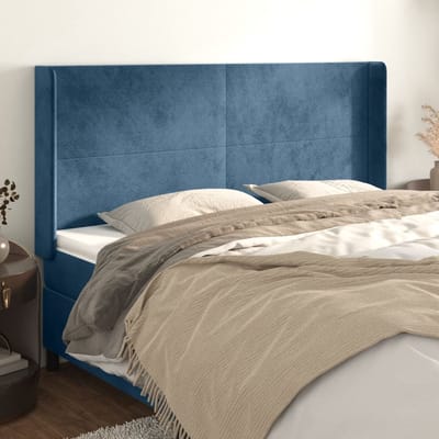 vidaXL - Hoofdbord - met - randen - 203x16x118/128 - cm - fluweel - donkerblauw