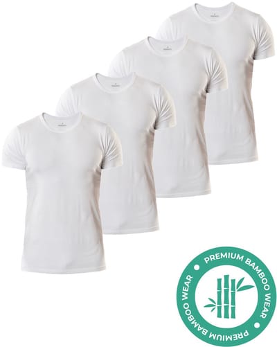 SQQUADD® Bamboe T-Shirt Heren - Slim fit - Ronde hals - Maat S - 4-pack - Zijdezacht en Ademend - Anti Zweet T-Shirt - Ondershirt Heren - Wit