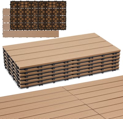 Set van 6 WPC-terrastegels, 4 latten, 30 × 60 cm, kliksysteem, hout-kunststofcomposiet in teaklook