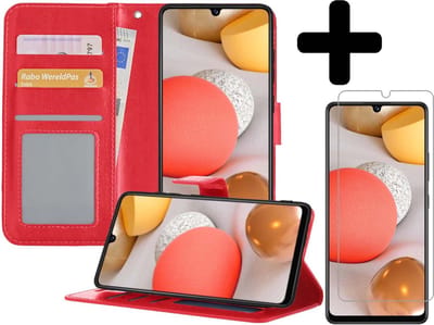 Hoesje - Met Screenprotector - Geschikt voor Samsung Galaxy A42 - Luxe Pasjeshouder - Bookcase Portemonee - Flip Case - Kunstleer Book Case - Flipcase - Book Cover - Walletcase - Portemonneehoes - Telefoonhoesjes - Rood