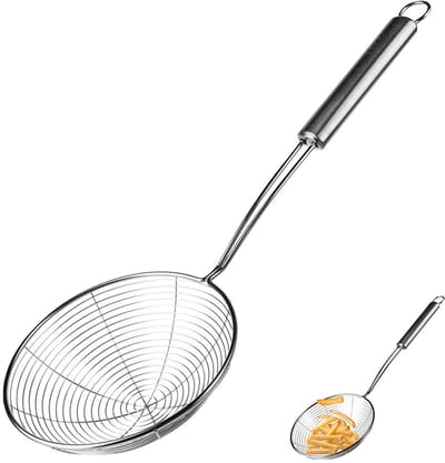 Vilde Professionele Schuimspaan - Roestvrij Staal (RVS) - Ø 13,5 cm - Voor Dumplings, Pasta en Frituren - Vaatwasserbestendig - Zilver