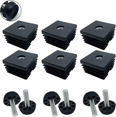 Pack of 6 Pipe Stops Square M8 Thread Stops Plastic Square Slat Stops Square Tube Stops with Furniture Feet - ShopVlot
