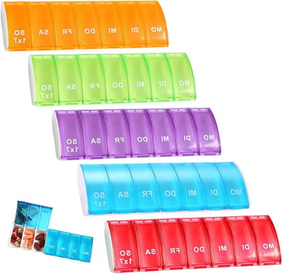 7 Dagen Pillendoos met 5 Compartimenten - Herbruikbare Mini Organizer voor Medicijnen en Tabletten in Regenboogkleuren