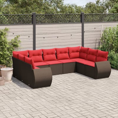 vidaXL - 9-delige - tuinbankset - met - kussens, - bruin - polyrotan