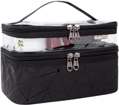 Dailygoods- Cosmetische Tas Dubbellaags - Make-up Tas met Vakken - Waterdichte Toilettas - Organizer voor Reis - Draagbare Tas - Transparant Design - Make-uptas