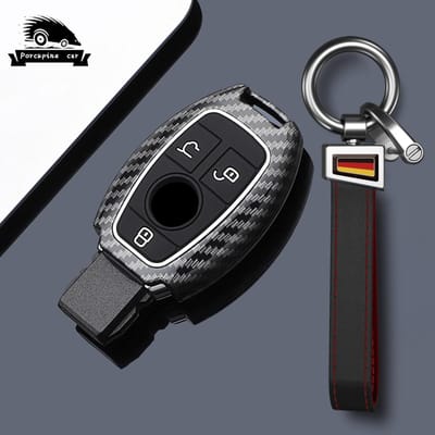 2 3 Knoppen Koolstofvezel Auto Sleutelhoes Cover Fob Voor Mercedes Benz A B C E Klasse Gls Gla Glk Glc Cls Cla W204 W205 W212 W463 W176 black