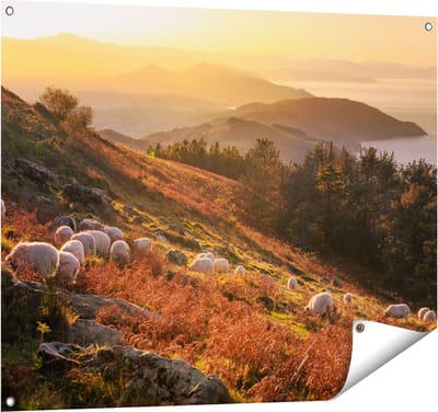 Gards Tuinposter Schapen in de Bergen - 100x80 cm - Tuindoek - Tuindecoratie - Wanddecoratie buiten - Tuinschilderij
