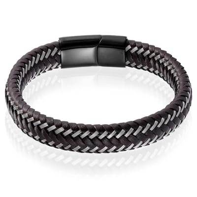 Heren armband Leer Edelstaal LGT Jewels Zwart Bruin - 19cm