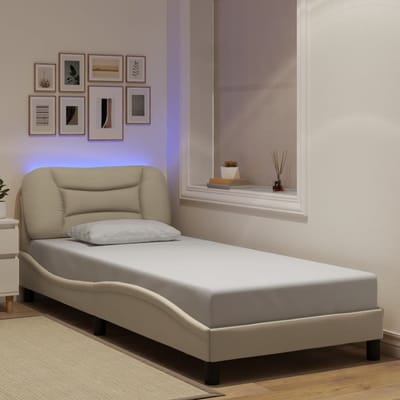 vidaXL - Bedframe - met - LED - zonder - matras - "Hvar" - 90x200 - cm - stof - crèmekleurig