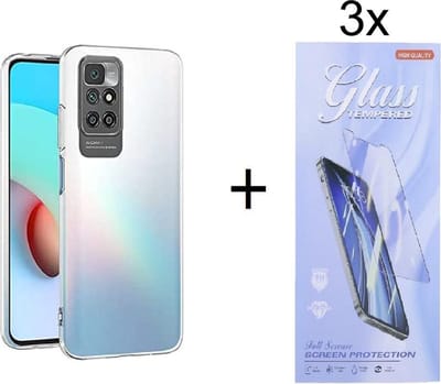 Hoesje Geschikt voor: Xiaomi Redmi 10 4G Silicone Transparant + 3X Tempered Glass Screenprotector - ZT Accessoires