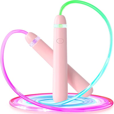 carmdering - Springtouw met LED-Springtouw Met LED-verlichting - Verlicht Springtouw - Fitnessaccessoire - Aanpasbare Lengte Tot 2,8 M - LED-kleurenverandering - ABS-handvatten - Voor Kinderen Tieners En Volwassenen - roze- 1 Stuk