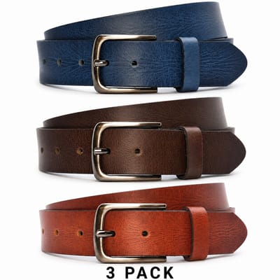 Riemen 3 pack - Set van 3 stuks - Stoere jeans riem - 100% rund leer - Maat 125 - Totale lengte riem 140 cm