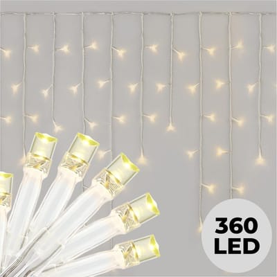 Lomera Ijspegel Verlichting - Ijspegelverlichting - Kerstverlichting - Lichtgordijn - LED Gordijn - Kerstverlichting - 360 LED - Warm Wit - Transparant Snoer - Voor Binnen en Buiten - 12 Meter - Ip44 - Lange Strengen