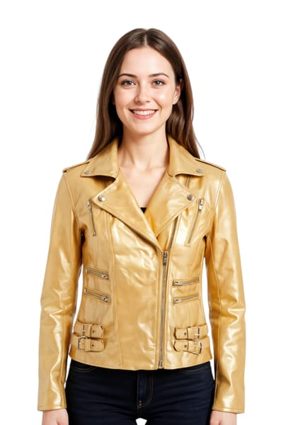 Dames leren gouden Brando bikerjack - Constantia