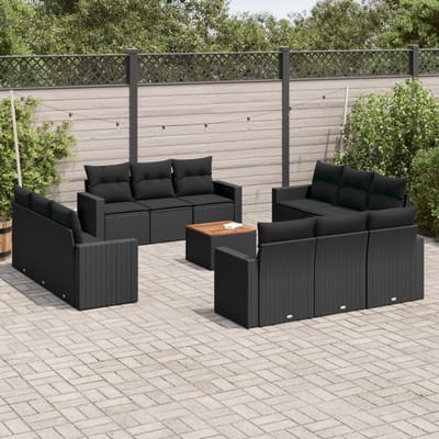 vidaXL - 13-delige - Loungeset - met - kussens - poly - rattan - zwart