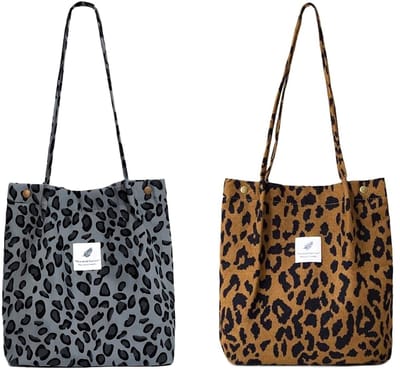 Allecto - Grote schoudertas - Corduroy tas - Modieuze stoffen tas - Luipaardpatroon - Shopper - Geschikt voor dagelijks gebruik