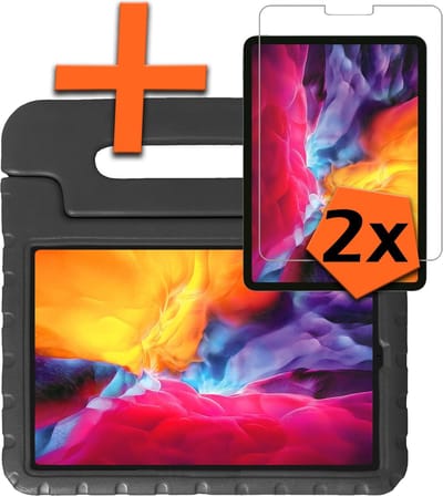 Hoesje - Geschikt voor Apple iPad Pro (2018) - 12.9 inch - Met 2x Screenprotector - Kinderhoes Shockproof Bumper - Kidsproof Case - Tablet Hoes - Kinder Hoes Cover - Zwart