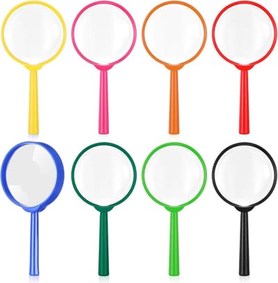 Set van 8 Mini Loepen in Meerdere Kleuren, Handvergrootglazen voor Kinderen, Perfect voor Detective Spelletjes, Buitenavonturen, Insecten Observatie en Lezen