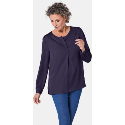 Flatteuze blouse zonder sluiting met modieuze kraag - marine - Gr. 44 van Goldner Fashion