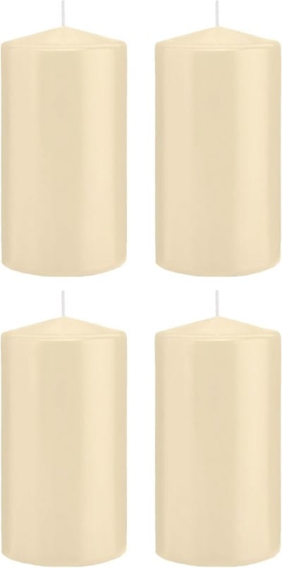 Trend Candles Cilinderkaars/stompkaars - 4x - cremewit - 8 x 15 cm - 69 branduren - horeca kaarsen