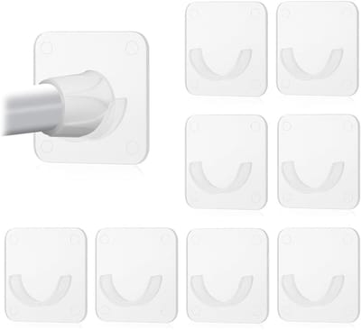 8 stuks gordijnstanghouders zonder boren, zelfklevende haken voor douchestang en kast, wandhouder, transparant, ABS, sterke zelfklevende bevestiging, 6,7 x 6,7 cm