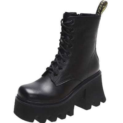 Massieve leren laars Dames Dames Casual Damesschoenen Verhogende Dames Motorfiets Winter Hoogte Enkellaarsjes 39 zwart