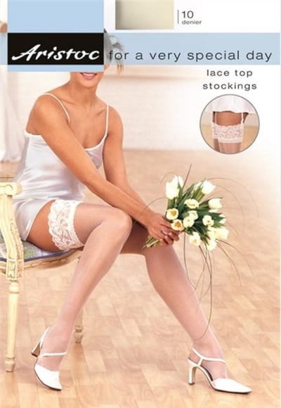 Aristoc Kousen - Jarretelkousen - Nylon kousen - Kousen Dames - Stockings - Kanten Boord - Bruidscollectie -10 Den - Medium - White Silk