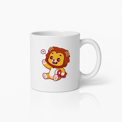 Schattige Leeuw Cartoon Mok – Liefdieren Koffiebeker met Hart Ontwerp