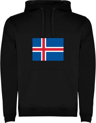 Zwarte Hoodie met Wereldse vlag land IJsland Full Color Maat M