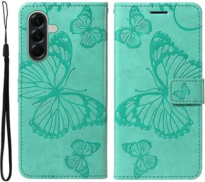 Coverup Hoesje - Geschikt voor Samsung Galaxy A57 Hoesje - Coverup Vlinders Book Case - Mintgroen