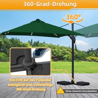 Zweefparasol 300x300 cm met LED Verlichting – 360° Draaibaar met Voetpedaal, 4-Standen Kantelbaar, UV50+ Waterdicht, Inclusief Slingerbediening – Groene Luxe Tuinparasol voor Terras, Balkon & Zwembad – Nicolehome