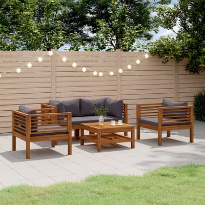 vidaXL - 5-delige - Loungeset - met - kussens - massief - acaciahout