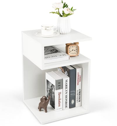 COSTWAY Bijzettafel hout, 3 niveaus banktafel, nachtkastje wit, modern, voor woonkamer en slaapkamer, 33 x 33 x 50 cm