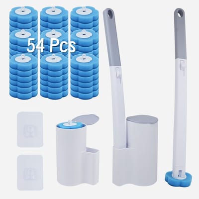 Dailygoods- Toiletborstel Complete Reinigingsset - 2 Houder - 54 Reserveborstelkoppen - Zelfreinigende Functie - Muurstickers - Roterende Borstelkoppen - Wc-reinigingsset