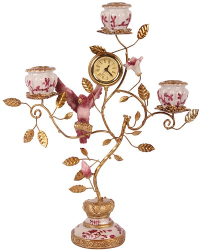 Baroque - Kandelaar - Kandelaar Papegaai met Klok 32 cm - Rood - Resin - 32x16.5x9 - Polyresin