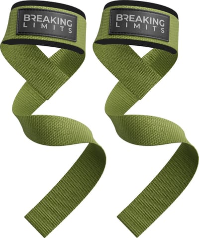 Breaking Limits Lifting Straps - Lifting Grips/Hooks - Deadlift Straps - Lift Straps - Fitness, Crossfit & Krachttraining - 2 Stuks - Militairgroen