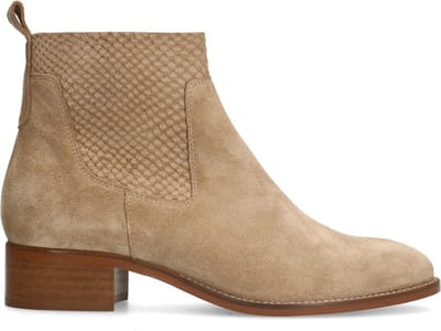 Manfield - Dames - Beige suède enkellaarsjes - Maat 37