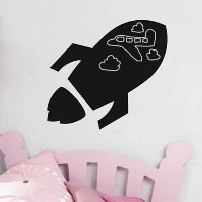 Schoolbordsticker - uitwisbare zelfklevende muurstickers - RUIMTERAKET - 50x55cm