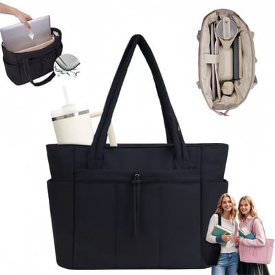 Dameshandtas – Ruime (20 l), stevige shopper / tote – Lichtgewicht reistas / schoudertas – Casual laptoptas – Voorzien van laptopvak (15,6 inch) & geïsoleerd vak voor waterfles (1,18 l) – Geschikt voor werk, school, reizen, winkelen – 40 x 31 x 16 cm
