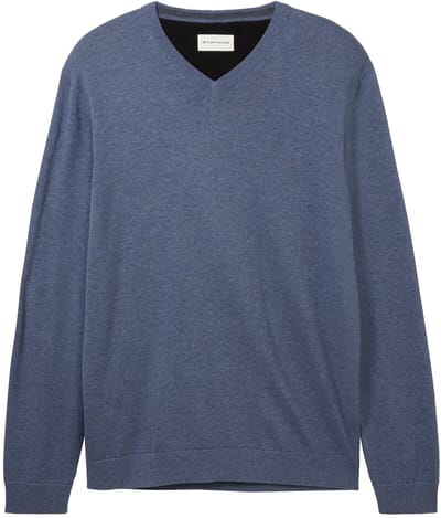 Tom Tailor - Gebreide trui met V-hals - Maat XL - vintage indigo blue melange