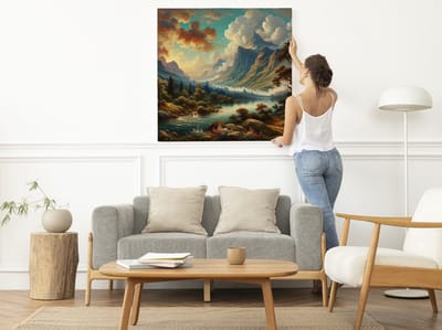 Olieverf landschap schilderij | Prachtig landschap verbeeld in levendige olieverf, een meesterwerk! | Kunst - 80x80 centimeter op Dibond | Foto op Dibond