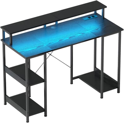 Bureau Met Led Verlichting - Computertafel - Bureau 120x50 Cm Voor Thuiskantoor - Ergonomisch - Met Oplaadstation - Werken En Gamen Zwart