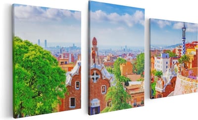 Artaza Canvas Schilderij Drieluik Park Güell in Barcelona - Kleurrijk - 120x60 - Foto Op Canvas - Canvas Print