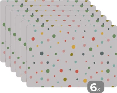 Placemat - Placemats kunststof - Verf - Patroon - Stippen - 45x30 cm - 6 stuks - Hittebestendig - Anti-Slip - Onderlegger - Afneembaar
