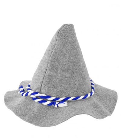KIMU® Grote Grijze Tiroler Muts Oktoberfest Vilten Hoed - Bierfeest Grijs Tirolerhoed Vilt Blauw Wit Touw Bayern Festival