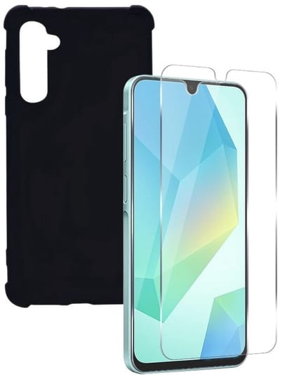 Shockproof Hoesje Geschikt voor: Samsung Galaxy A16 - Anti -Shock Silicone - Zwart + 2x Screenprotector