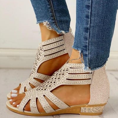 Damessandalen Damesmode Vintage Kristal Outdoor Uitgesneden Rits Sandalen Schoenen Zomerschoenen voor Dames Sandalias 41 gray