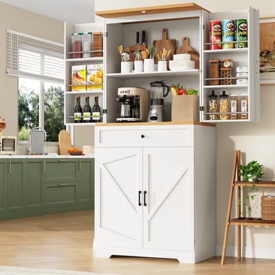 MODENUIT Keukenkast - Opbergkast Met Open Vakken En Lades - Voor Keuken En Eetkamer - MDF Wit - 80x40x180 Cm